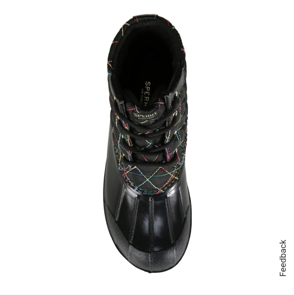 SPERRY GIRLS PORT BOOT RAIN BOOT - BLACK RAINBOW 3M DUCK BOOTS